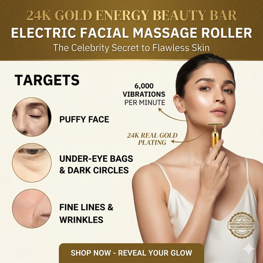 24K Gold Energy Beauty Bar Electric Facial Massage Roller