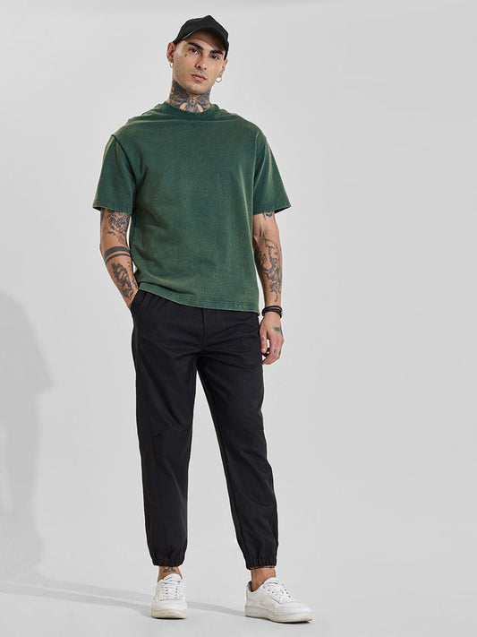 Men Black Mid Rise Relaxed Fit Track Pants