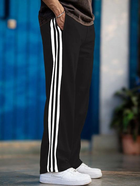 Men Side Striped Mid-Rise Flexi Waist Track Pants
